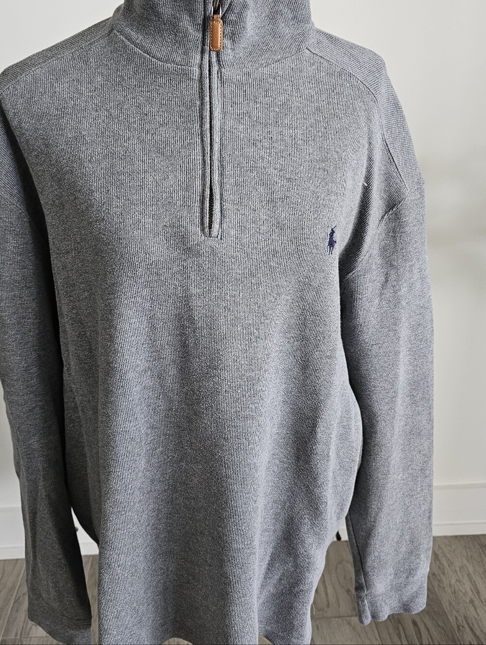 Polo by Ralph Lauren Men's Light Gray Quarter-Zip Sweater with Navy Logo